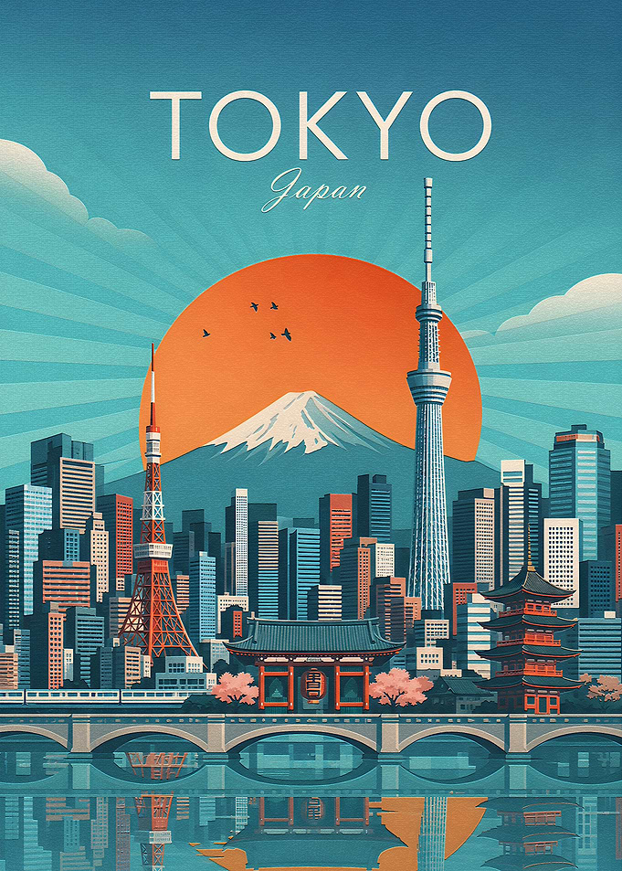 Tokyo Japan Travel Poster Illustration