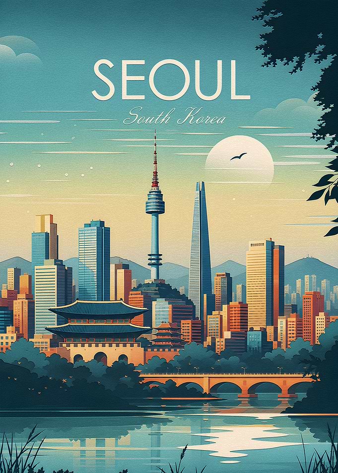 Vintage Seoul South Korea Travel Poster