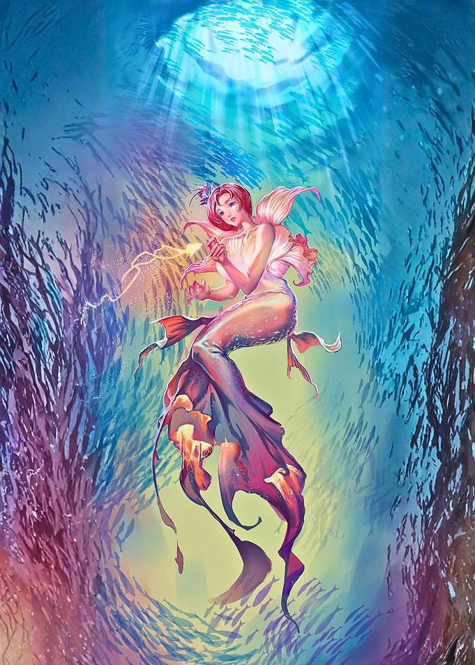 Ethereal Mermaid Swimming in Deep Ocean