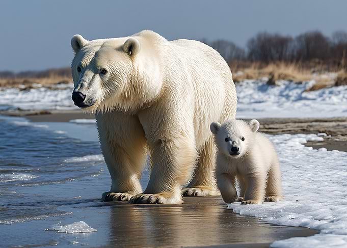 Polar Bear Mother and Cub