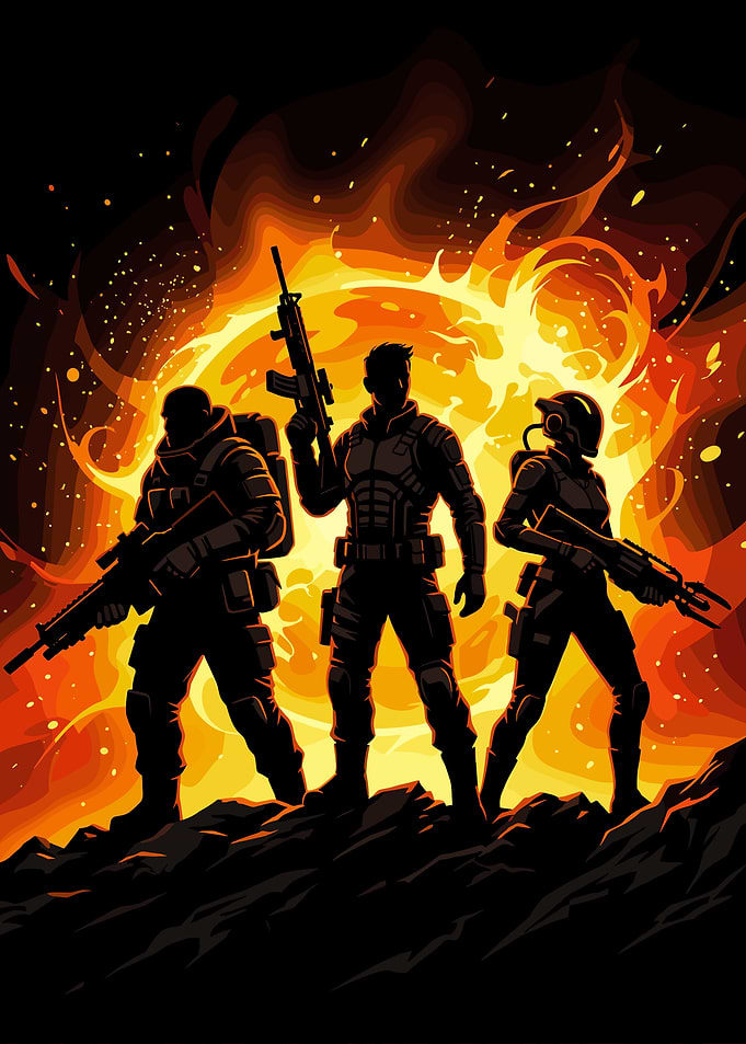 Soldiers Standing Before Massive Explosion