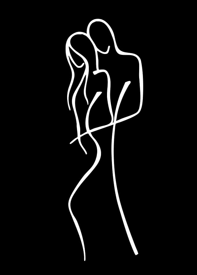 Minimalist Line Art Couple Embrace
