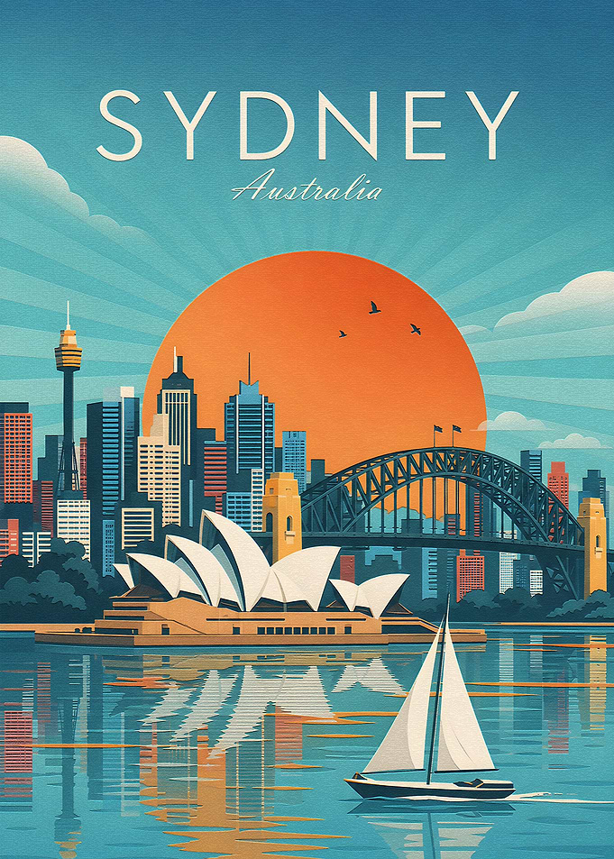 Vintage Style Sydney Australia Travel Poster