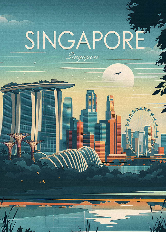 Vintage Style Singapore Cityscape Poster
