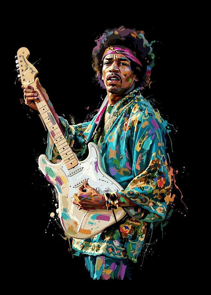 Jimi Hendrix Colorful Guitar Portrait