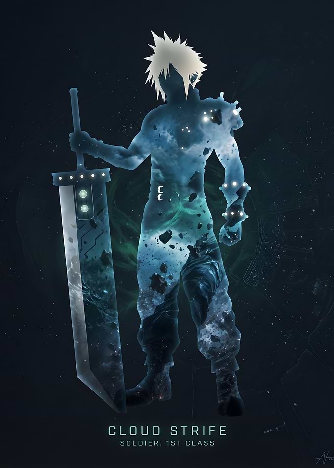 Final Fantasy VII Cloud Strife Galaxy Silhouette Poster