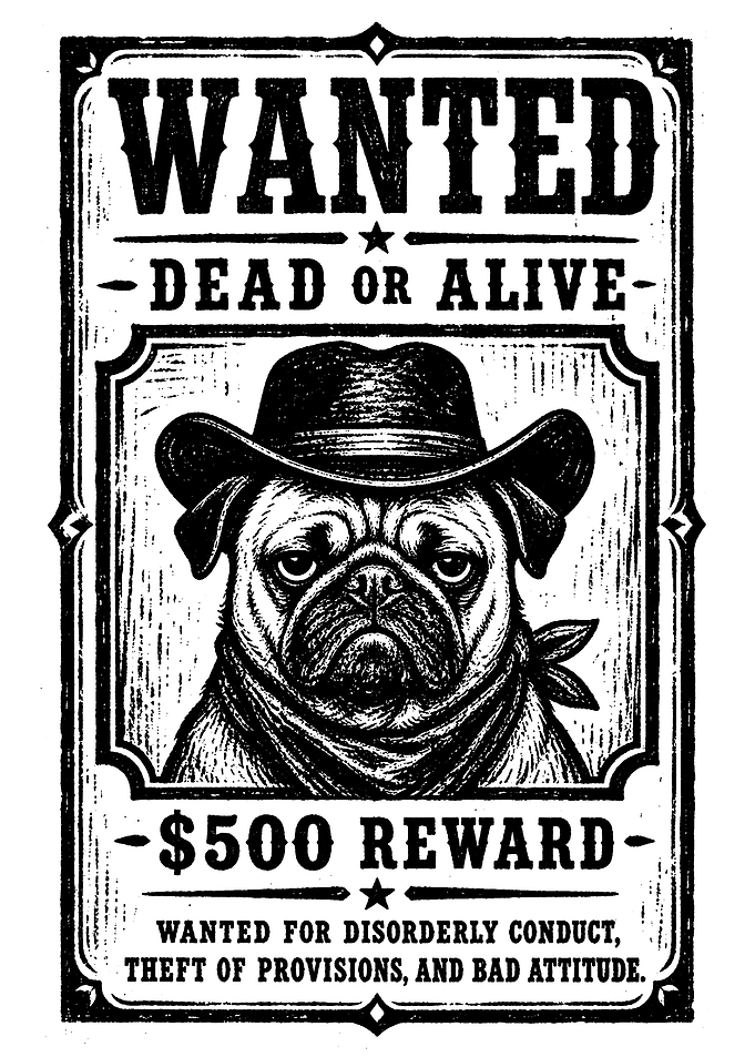 Wanted Pug Cowboy Poster