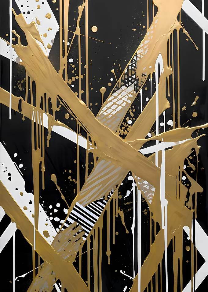 Abstract Gold and White Drip Art