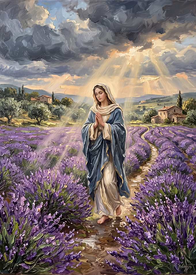 Virgin Mary in Lavender Field