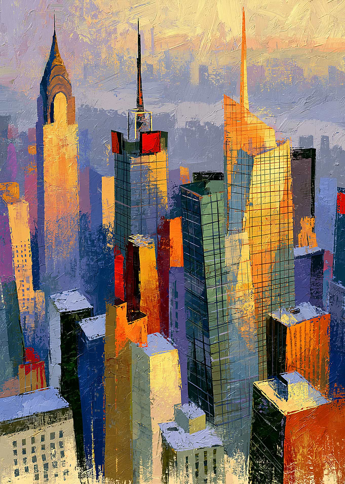 Golden Manhattan Skyline in Painterly Morning Light