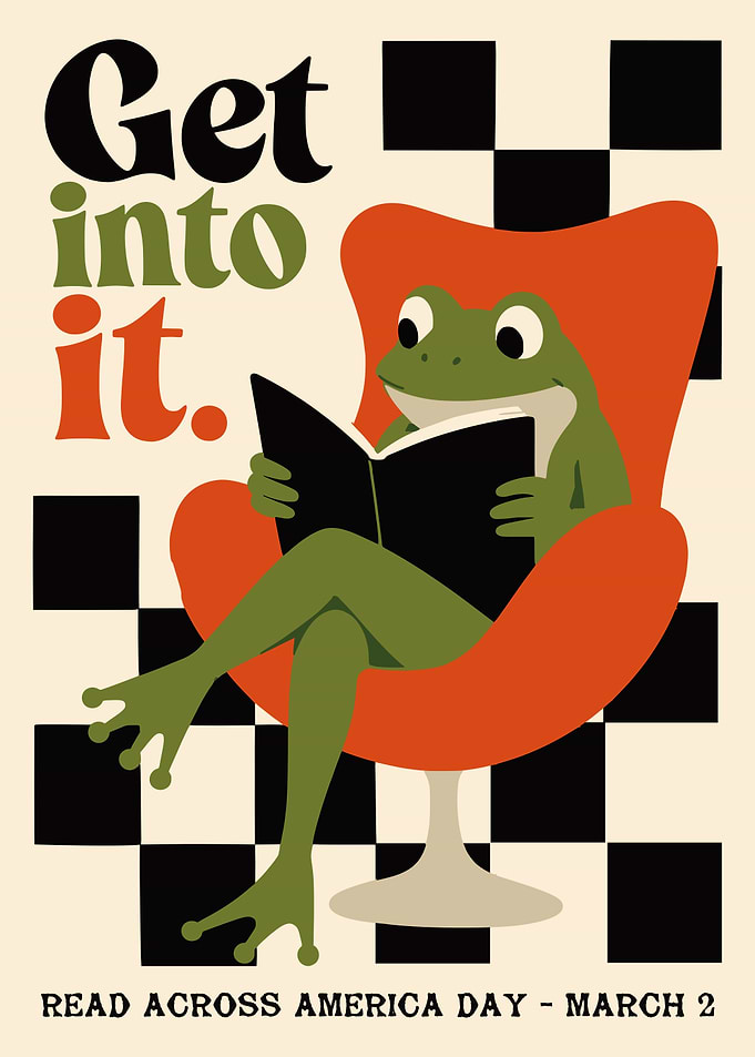 Frog Reading in Retro Chair Poster