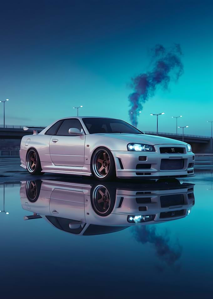 White Nissan Skyline R34 GT-R