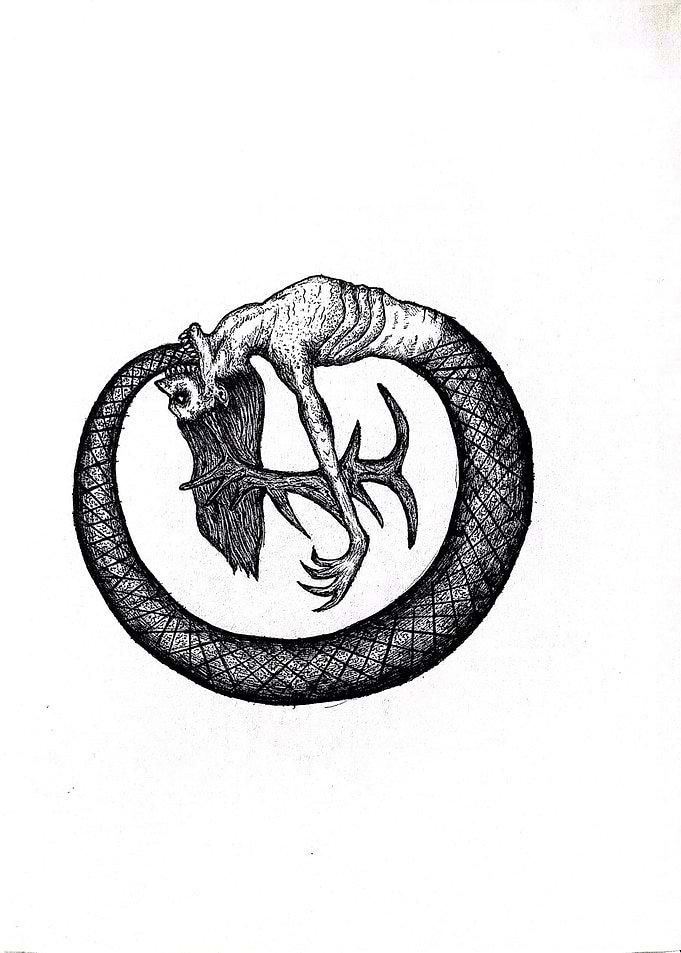 Ouroboros Wendigo Ink Illustration