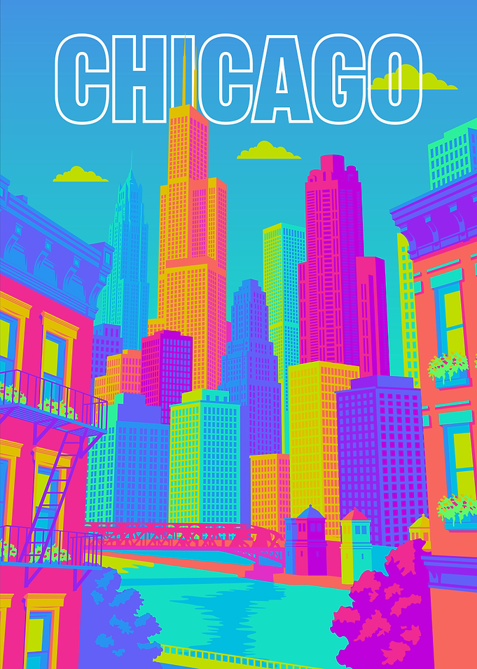 Colorful Pop Art Chicago Skyline Poster