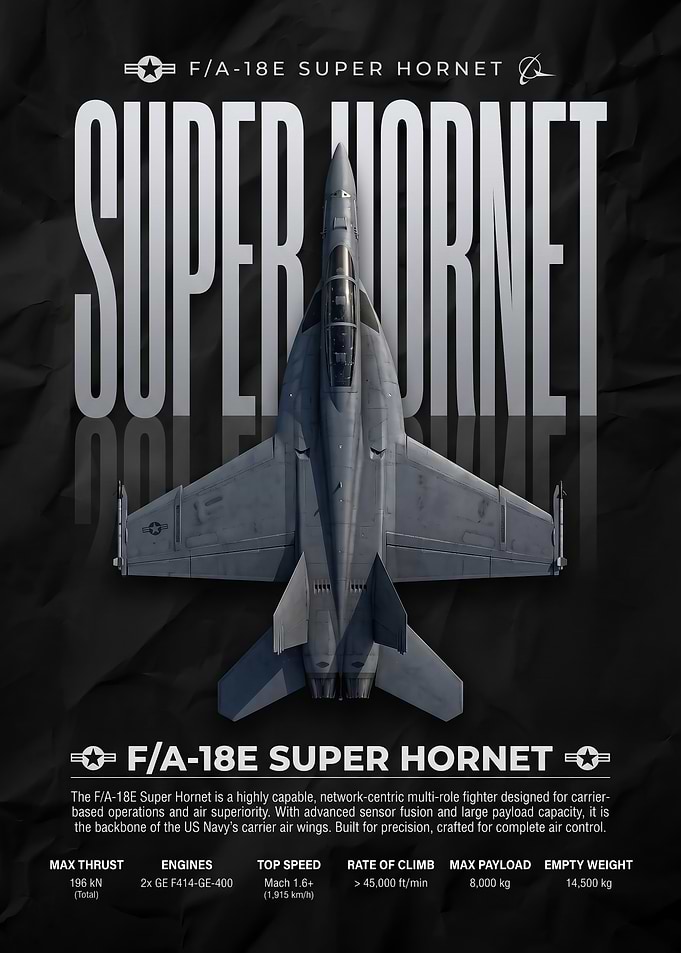 fighter jet F/A-18E Super Hornet Technical Poster