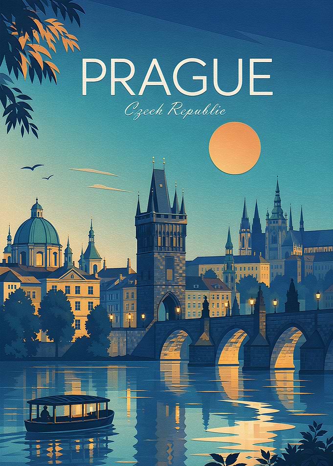Vintage Travel Poster of Prague