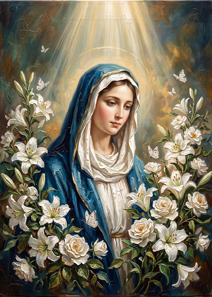 Virgin Mary with Lilies and Butterflies
