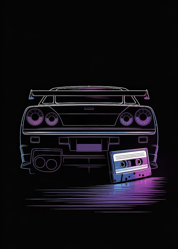 Retro Sports Car Synthwave Art
