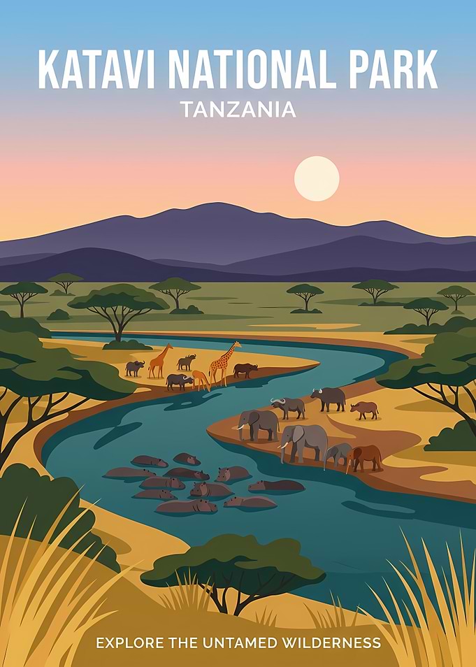 Katavi National Park Tanzania Travel Poster