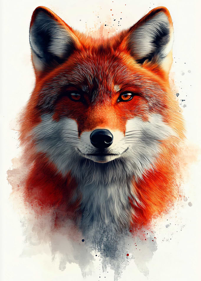 Watercolor Portrait of a Red Fox