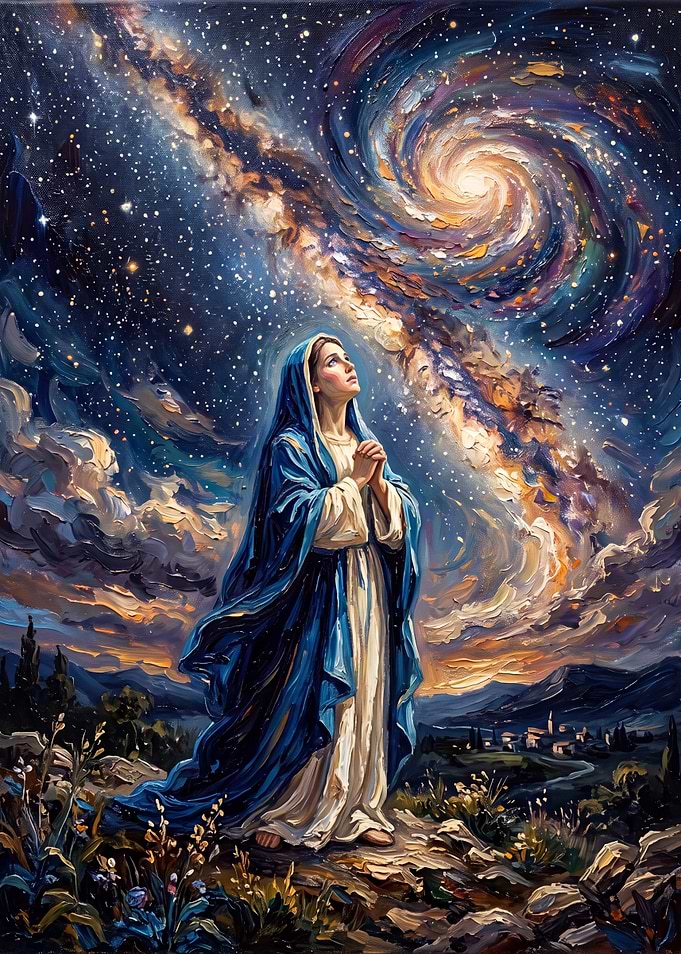 Virgin Mary Under Cosmic Sky