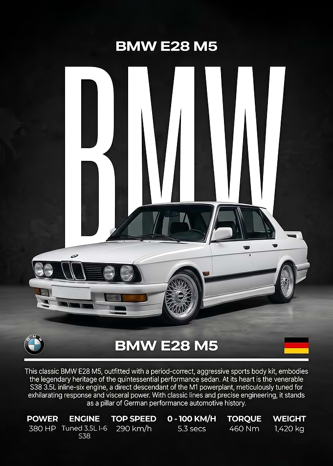 classic white E28 M5 Automotive Poster