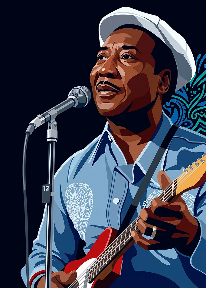Muddy Waters Blues Guitarist Portrait