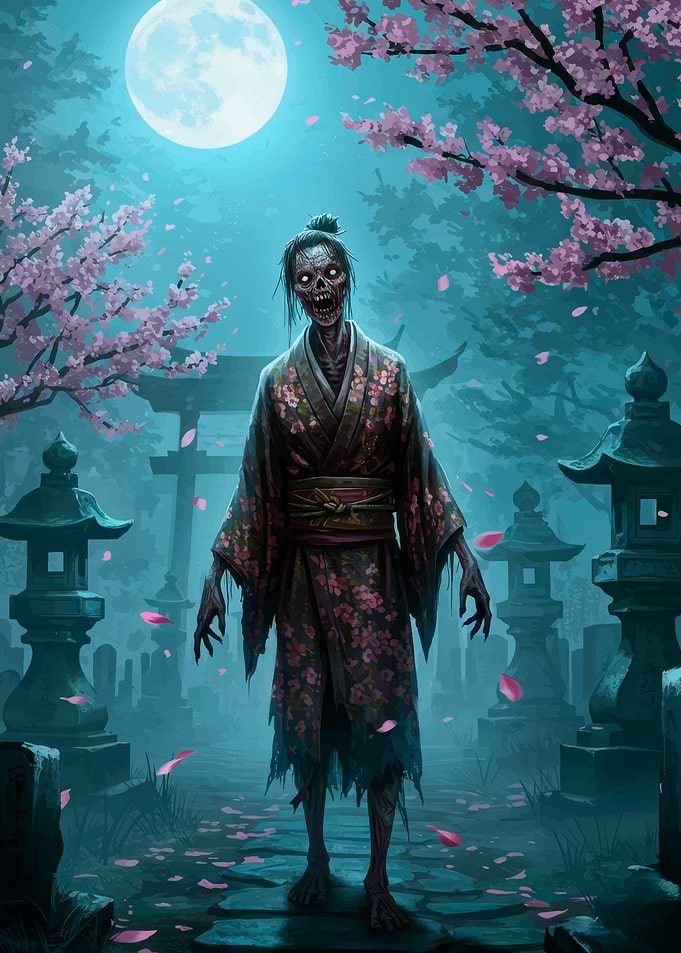 Undead Geisha in Moonlight Garden