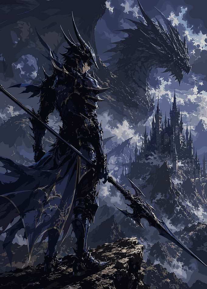 Dark Knight and Dragon Fantasy Art