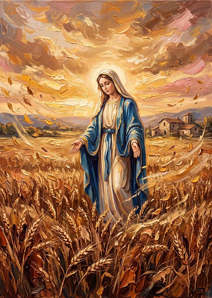 Virgin Mary in Golden Wheat Field