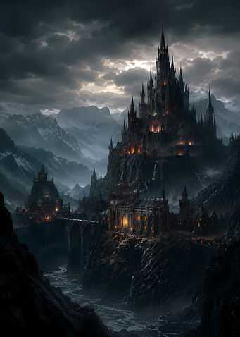 Dark Gothic Castle in Mountain Landscape