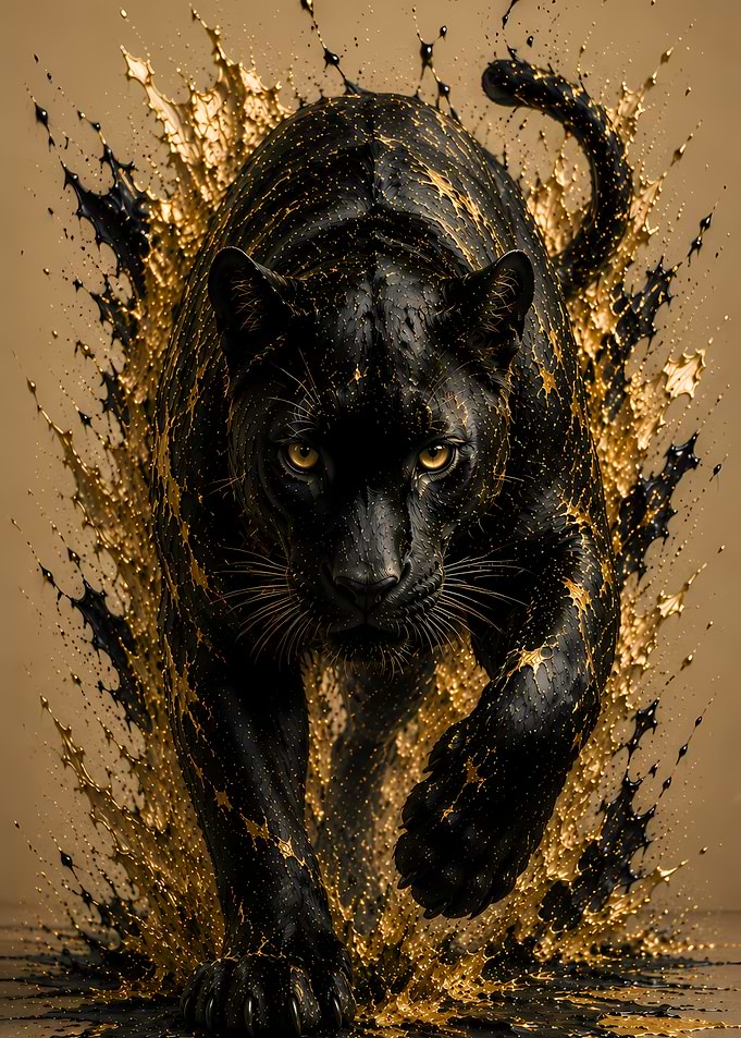 Black Panther Splashing Gold Paint