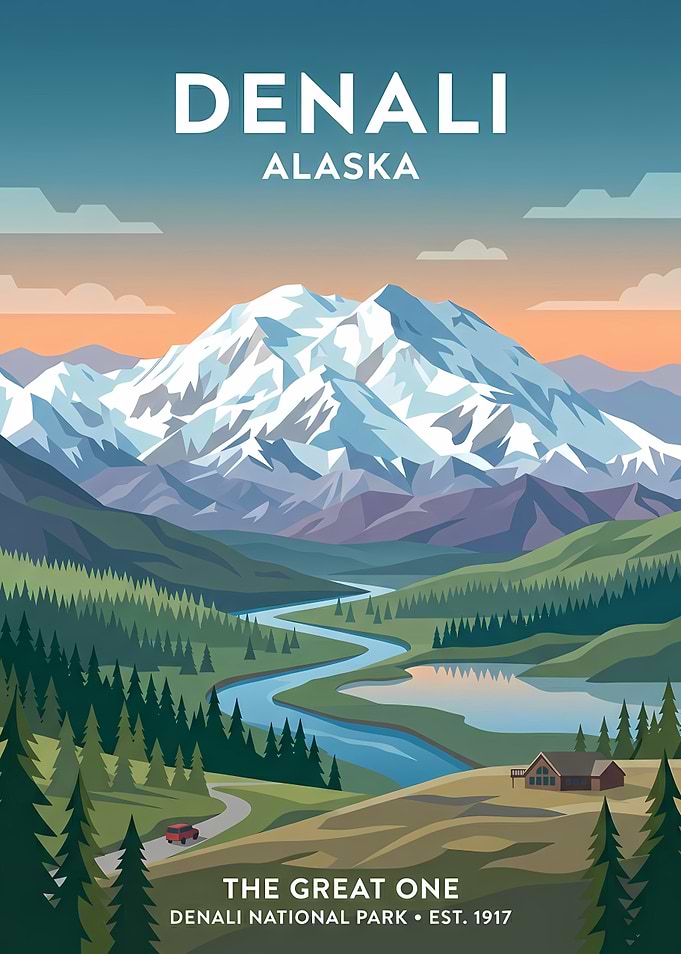Denali National Park Travel Poster