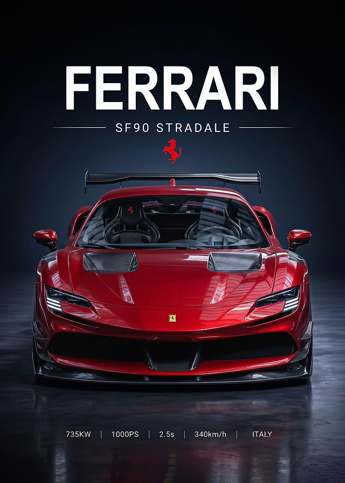 red sleek SF90 Stradale car Poster
