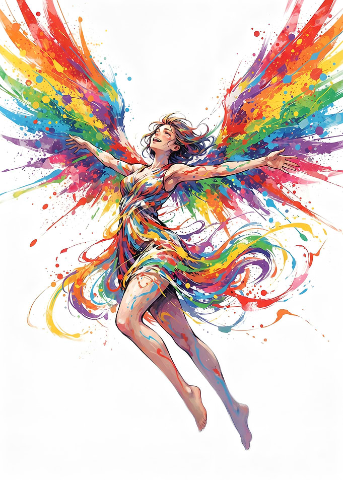 Rainbow Wings Flying Woman Art