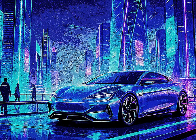Electric Car in Cyberpunk City