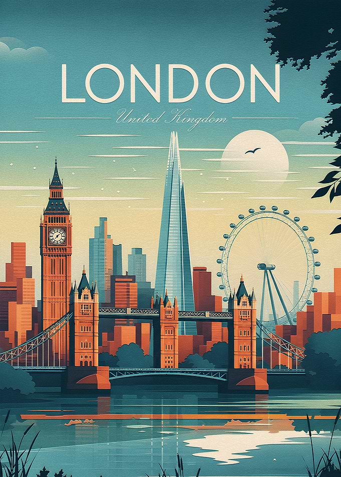 Vintage Style London Cityscape Poster