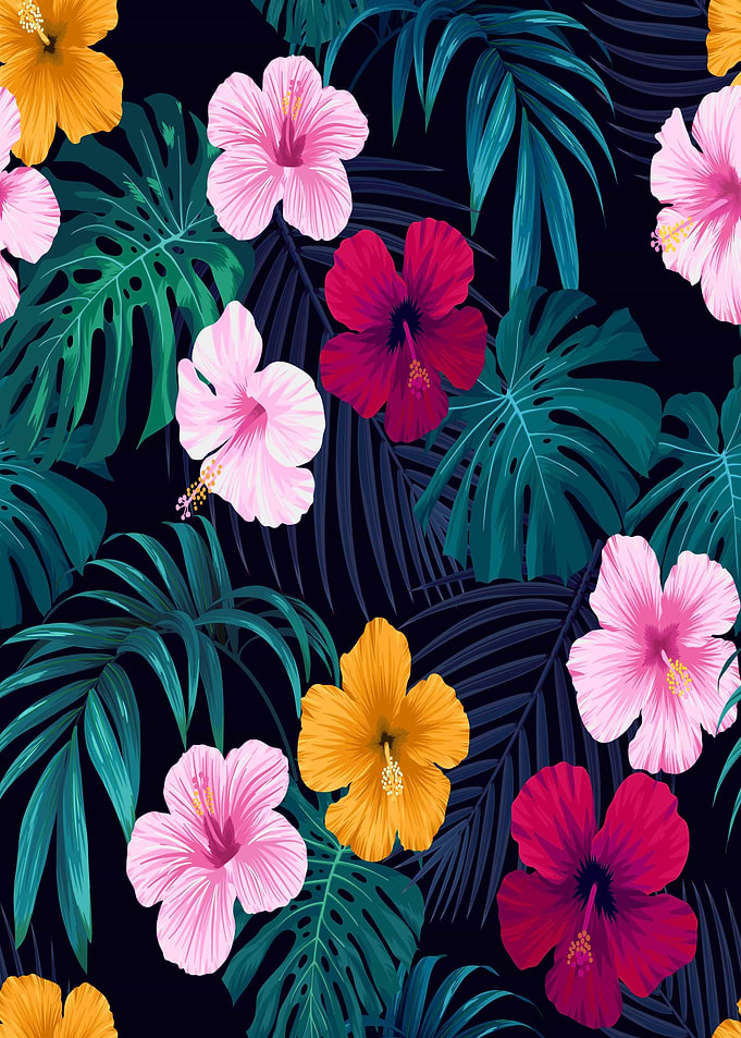 Tropical Hibiscus and Palm Leaf Pattern