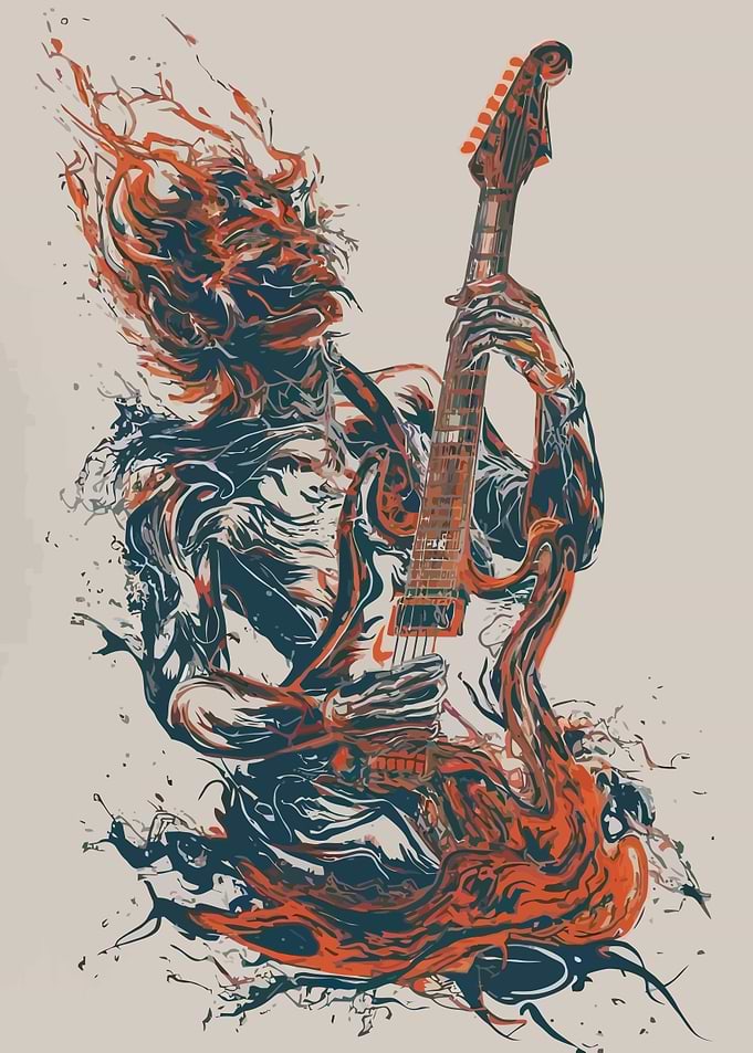 Abstract Electric Guitarist in Flames
