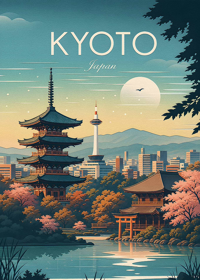 Vintage Kyoto Japan Travel Poster