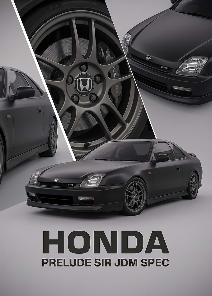 black sleek Prelude SiR JDM honda car Poster