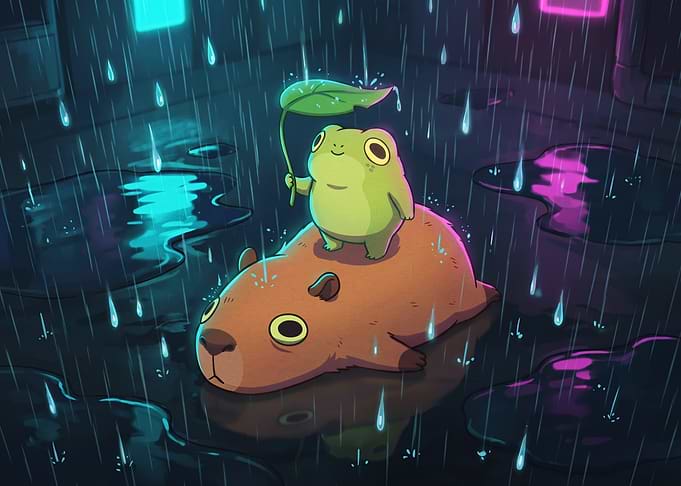 Cute Frog Riding a Capybara