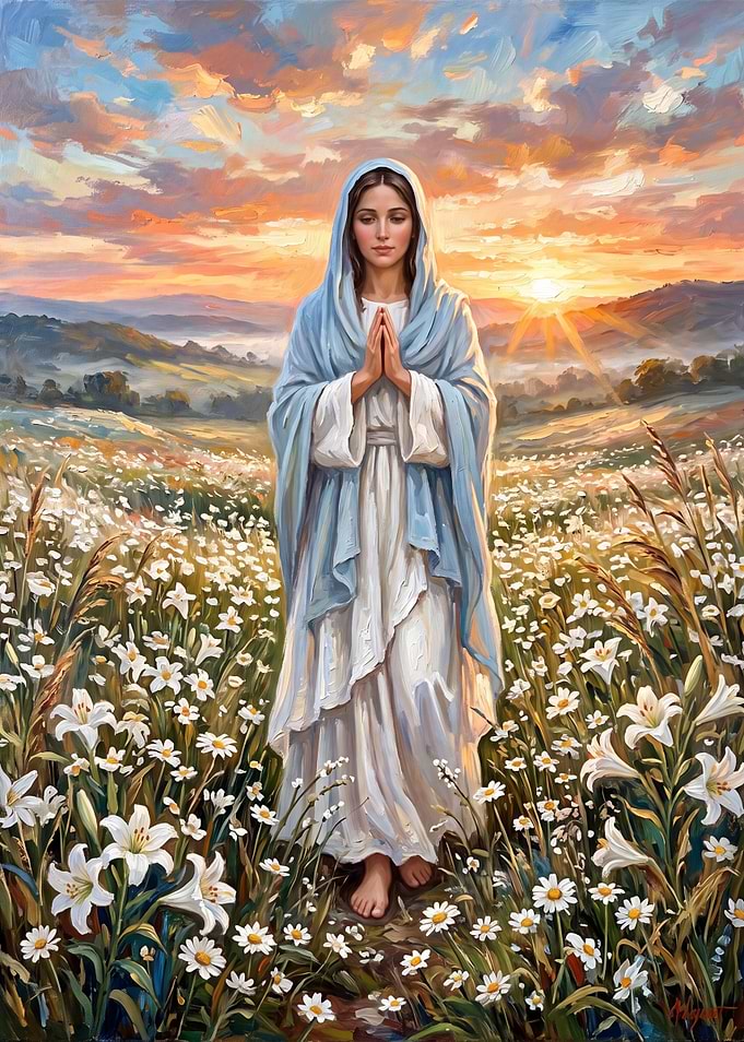 Virgin Mary in a Flower Field