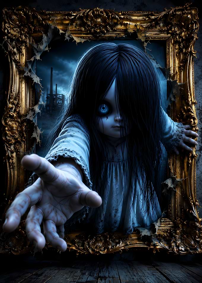 Creepy Girl Reaching From Gold Frame