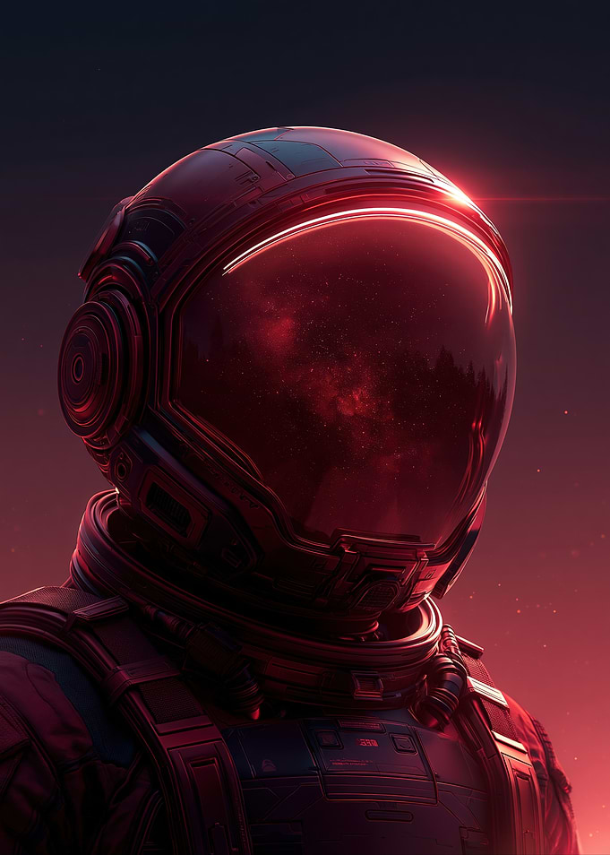 Red Astronaut in Deep Space