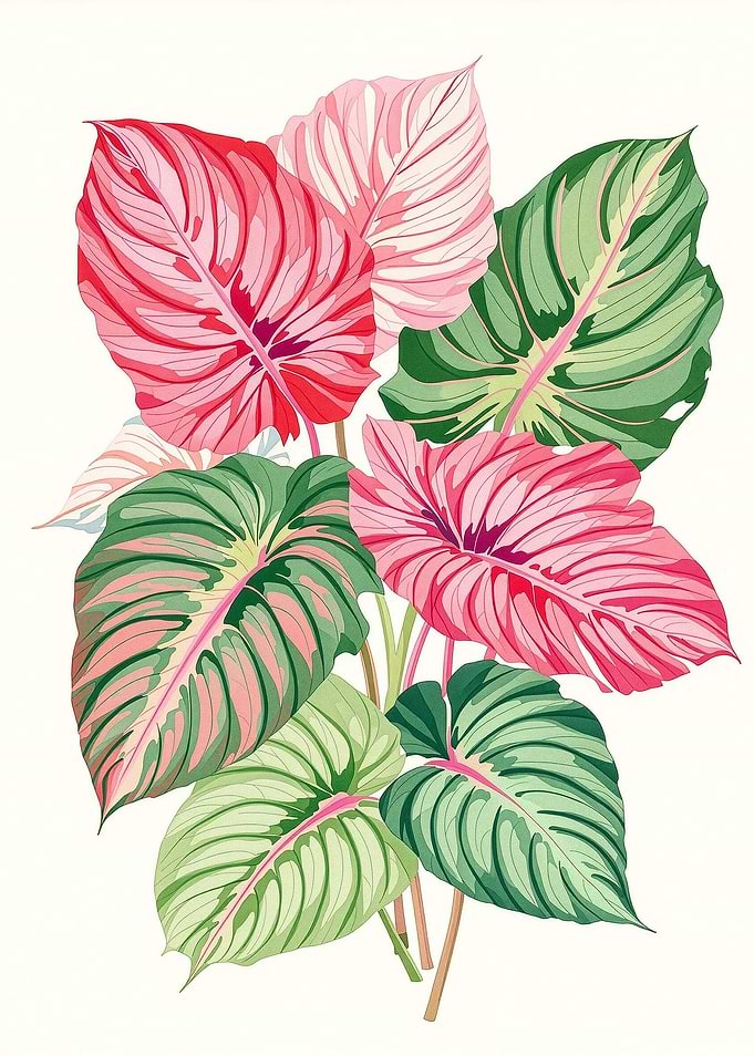 Vibrant Pink and Green Tropical Leaves