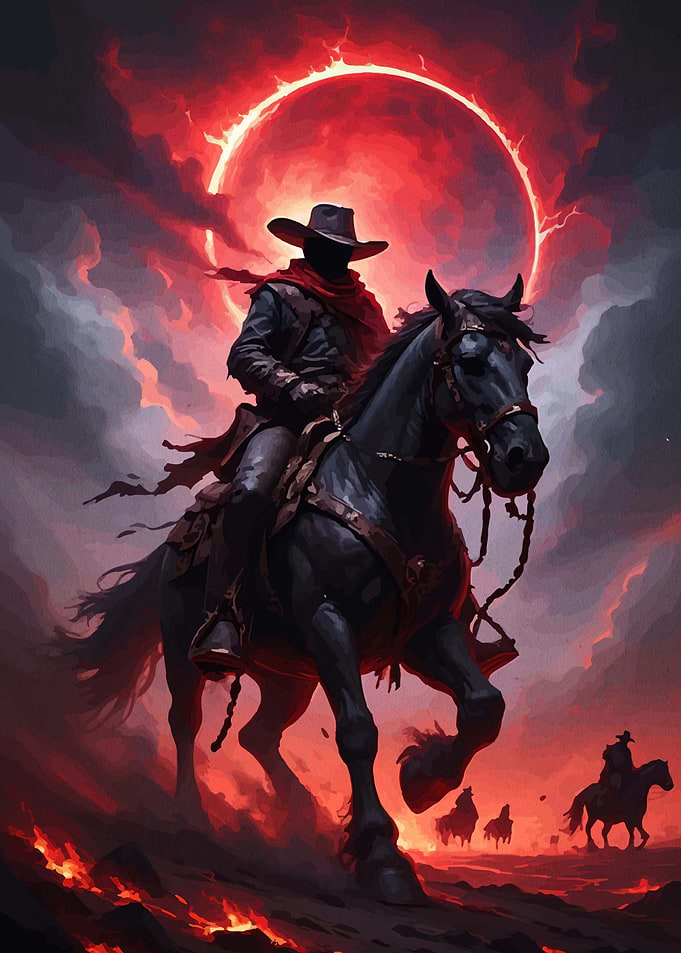 Dark Cowboy Under Red Eclipse