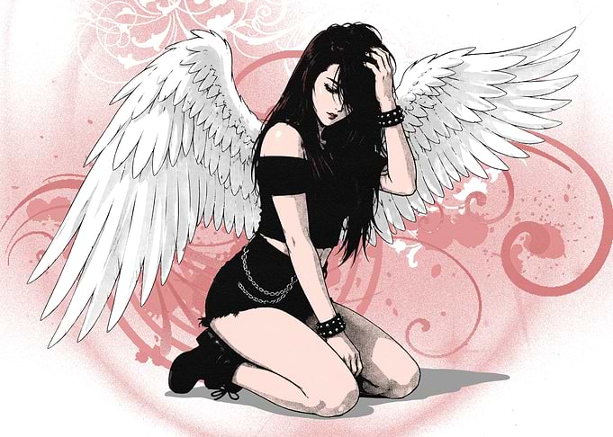 Gothic Angel Girl Digital Illustration