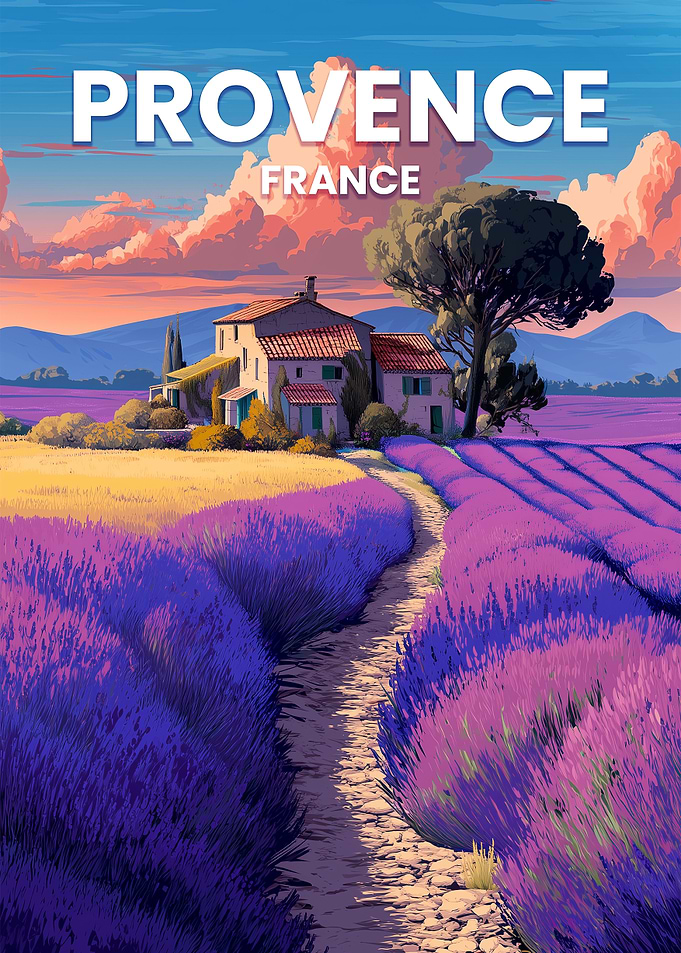 Provence France Lavender Field Travel Poster