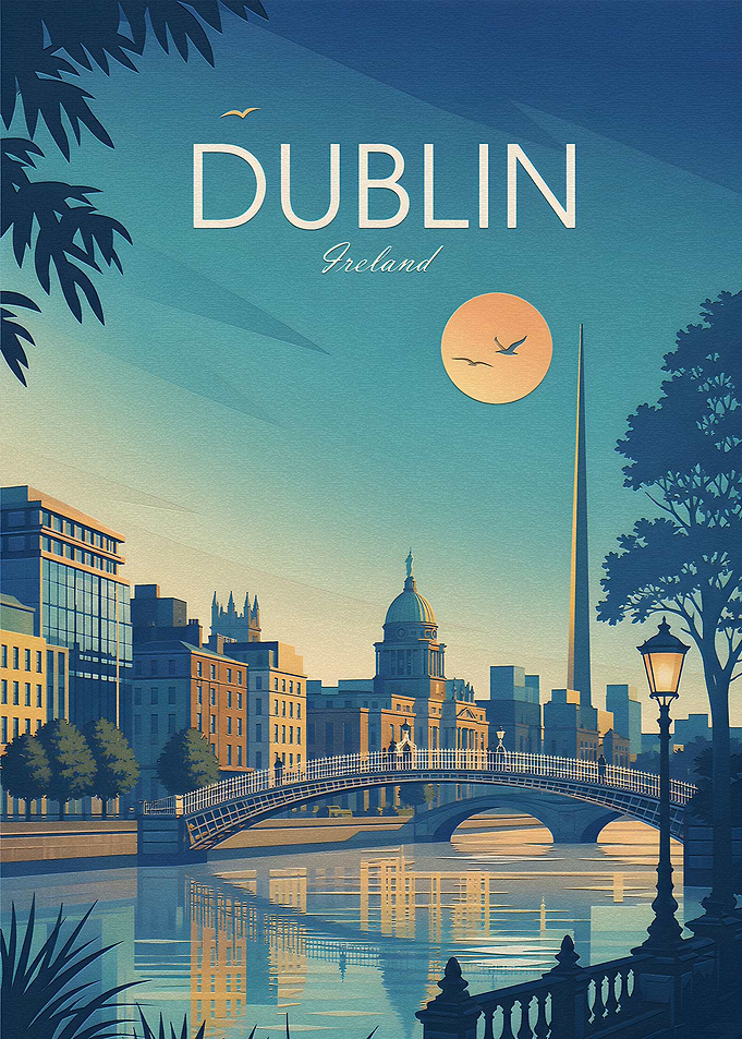 Vintage Style Dublin Ireland Travel Poster